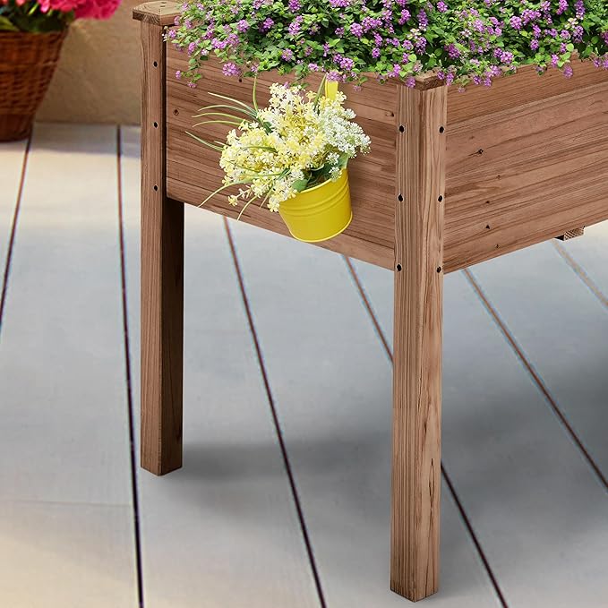 Yaheetech 1pc Raised Garden Bed 48x24x30in Elevated Wooden Horticulture Planter Box with Legs Standing Growing Bed for Gardening/Backyard/Patio/Balcony, Dark Brown