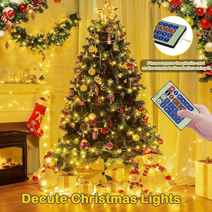 Decute 500LED 164ft Fairy String Lights Christmas Lights Indoor Outdoor Silver Wire with Remote, Firefly Lights Starry for DIY Christmas Tree Costume Wedding Party Table Centerpiece Decor(Warm White)