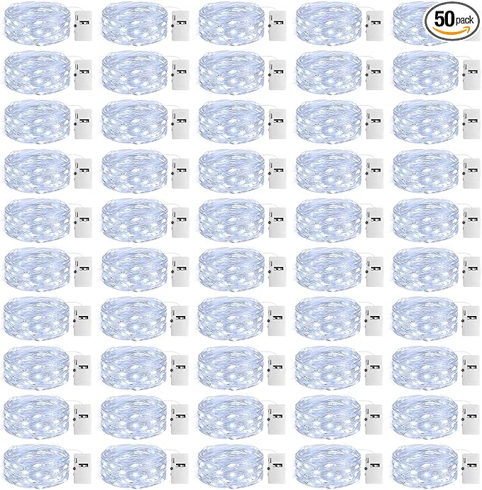 50 Pack Fairy Lights with Timer Battery Operated, 3 Modes 7ft Mini Twinkle Lights Waterproof, 20 LED Bulk String Light for Mason Jars Christmas Decoration Wedding Table Centerpieces,Cool White
