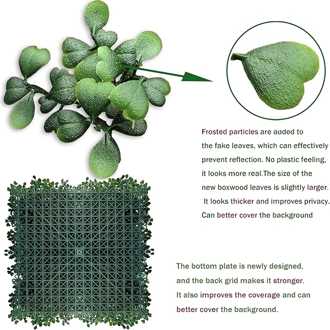 ODTORY Artificial Grass Wall Panels Backdrop: 40"x40" (10.8 sqft) UV-Anti New Bottom Plate Greenery Boxwood Panels for Indoor Outdoor Green Wall Decor & Ivy Fence Covering Privacy