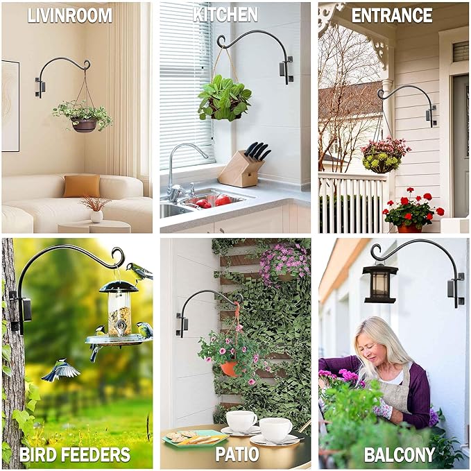 Lifyzoon Swivel Hanging Plant Bracket Outdoor: 22Inch Swivel Hanging Plant Hangers Bracket, 35lb Weight Capacity - Outdoor Swivel Wall Hook for Hanging Bird Feeder, Birdhouse, Wind Chimes
