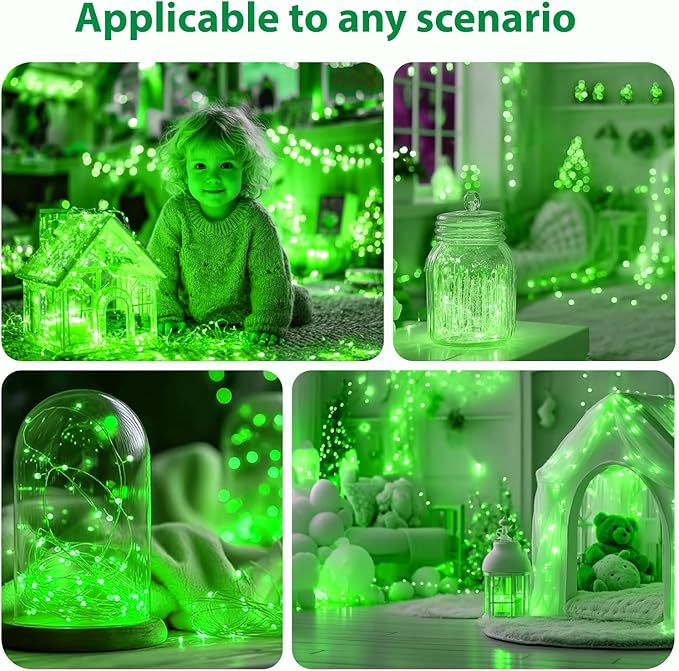 HXWEIYE Rechargeable Fairy Lights with Remote & DIY Timer, 33ft 100LED Battery Operated Twinkle String Lights, 8 Modes Decor Light for Bedroom Indoor Wedding Dorm Christmas Tree Party (Green)