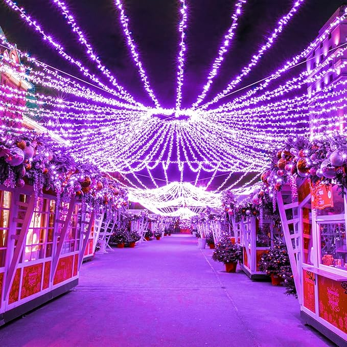 120 LED Purple Christmas Lights 40 FT String Lights Indoor Outdoor 8 Modes Plug in Waterproof Purple String Lights for House Room Christmas Tree Thanksgiving Decorations