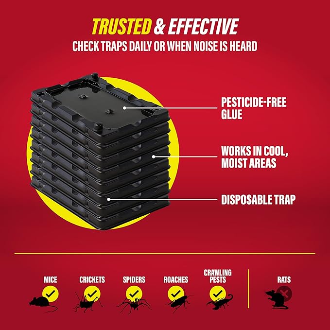 Catchmaster-8 Mouse & Insect Glue Traps, Heavy-Duty Pesticide-Free Sticky Mouse Traps Indoor for Home, Used by The PROs, Adhesive Rodent & Bug Catcher, Pest Control for House & Garage