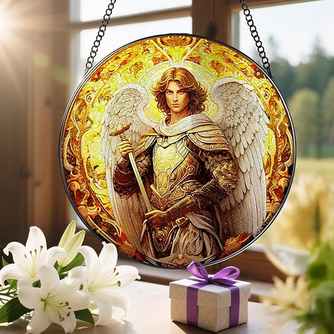 8-Inch Archangel Stained Glass Suncatcher Ornament, Stained Glass Window Hanging & Decor, Religious Ornament, Religious Holiday Decor ā Christian Gifts, Religious Gifts, Gift for Christmas