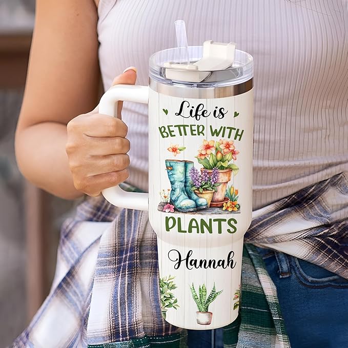 Hyturtle Personalized Plant Tumbler - Garden Lover Gift For Women - Gardening Gifts - Gifts For Gardener - Mothers Day Gifts For Gardener - Gardener Gifts - Travel Coffee Cup 40oz With Lid And Straw
