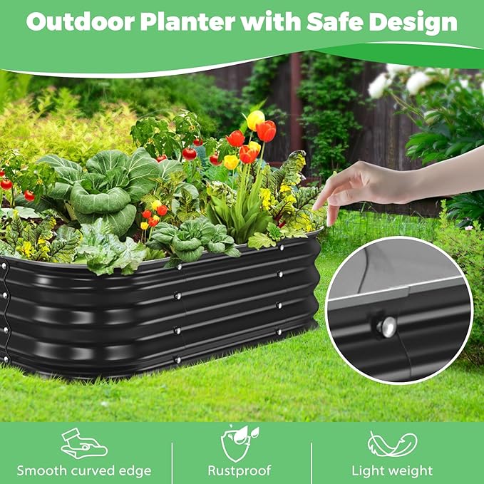 Galvanized Raised Garden Bed, 3x3x1ft Garden Planter Bed Outdoor, Heavy Duty Rustproof Steel Raised Bed Kit for Gardening Vegetables Fruits Flowers Grow Black