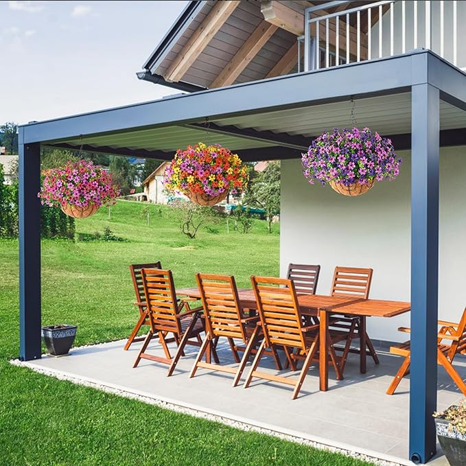 INQCMY Artificial Flowers Hanging Baskets for Outdoors Spring Decor, 12 Bundles Fake Plants Faux Silk Daisy with Eucalyptus Stem UV Resistant for Outside Patio Balcony Garden(4 Mix Colors)
