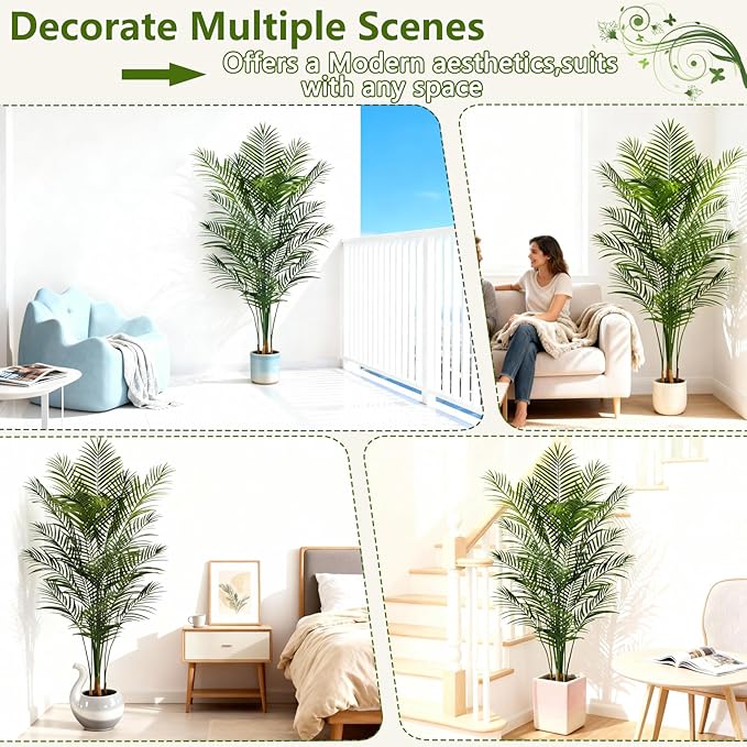 Artificial Palm Tree Indoor 6ft, Large Fake Tropical Areca Palm Tree with 18 Trunks, Faux Dypsis Lutescens Floor Plant in Pot for Indoor Outdoor Home Office Decor & Housewarming Gift