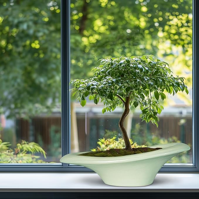 Teagas Ceramic Bonsai Pots - Large Succulent Planter 18 Inch Plant Pot Indoor Succulent Pot with Drainage Hole Outdoor Planter Bonsai Tree Pot for House Home Garden Decor Green