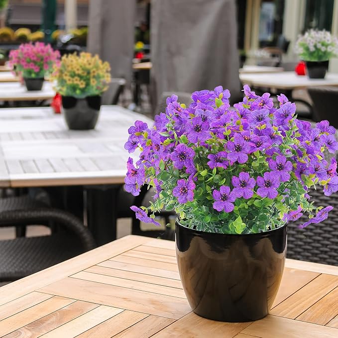 XEOLIAN 12 Bundles Artificial Flowers Outdoor UV Resistant Fake Plastic Plants Indoor Outside Hanging Plants Garden Porch Window Box Home Wedding Farmhouse Festive Shrub Decor (Purple)