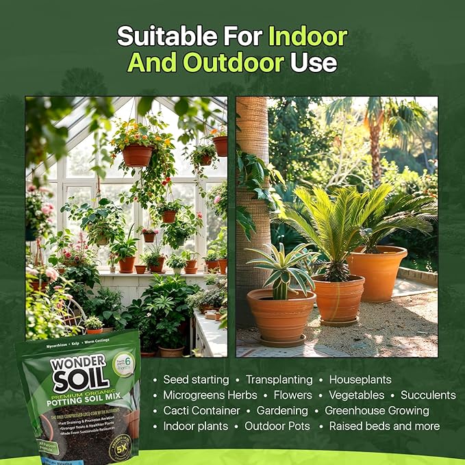 WONDER SOIL Organic Potting Soil | Ready to Plant Coco Coir Fully Loaded with Nutrients | 3 LBS Bag Expands to 12 Quarts of Indoor Outdoor Soil for Gardens & Plants | Incl Worm Castings, Perlite