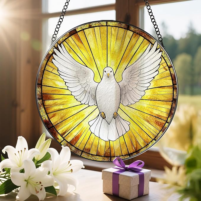 8'' Dove Stained Glass Suncatcher, Stained Glass Window Hanging, Christian Christmas Ornament, Religious Home Decor, Gift for Christmas, Religious Gifts, Christian Gifts