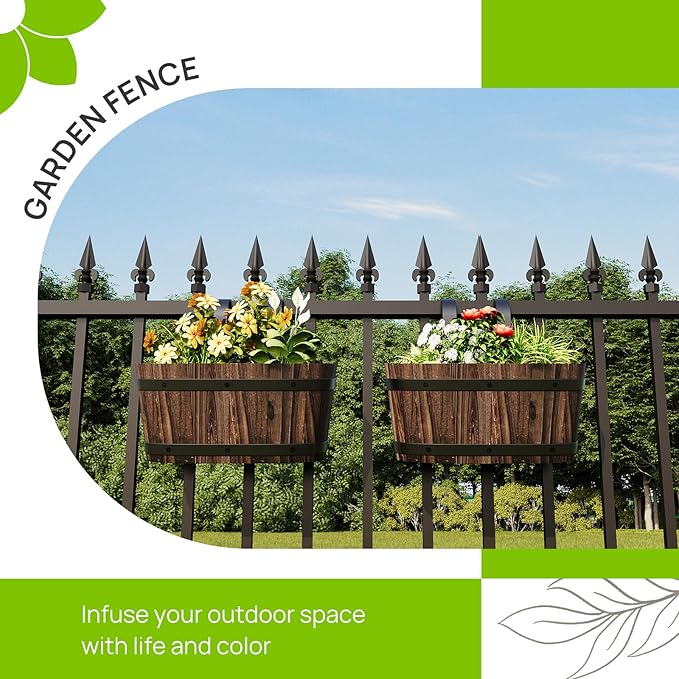 Wooden Hanging Planter for Railing Fence Outdoor Planter Railing Planter Boxes for Plants Wall Planters Window Flower Box Hanging Bucket Pots Countryside Plant Holder (Carbonized,2pcs,Small)