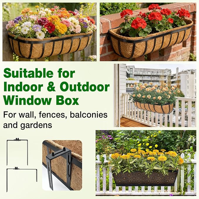 Halatool 2 Pack Window Box Brackets for Railing, Adjustable Heavy Duty Iron Window Flower Holder, Outdoor Sturdy Railing Planter Box Brackets for Fences, Balconies, and Gardens