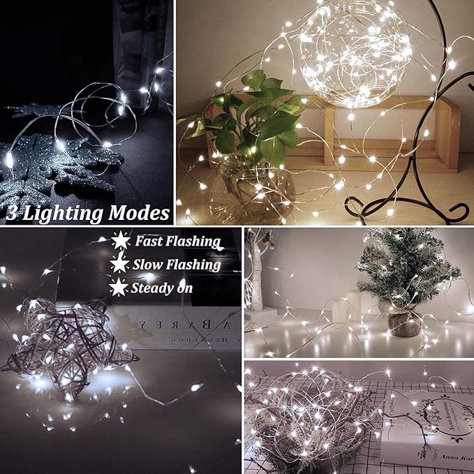 AIKEI 24 Pack LED Fairy Lights Battery Operated, String Lights Waterproof 7 Feet 20 Led Firefly Starry Lights for Wedding Party Bedroom Garden Christmas Outdoor Indoor Decoration White