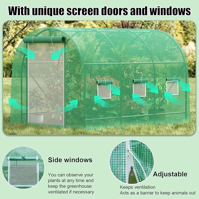 10x10x7 ft Greenhouse, Outdoor Walk-in GreenHouses with Screen Windows and Dual Zippered Door, Portable Waterproof Green Houses Tent for Outside Heavy Duty with Reinforced Frame #2
