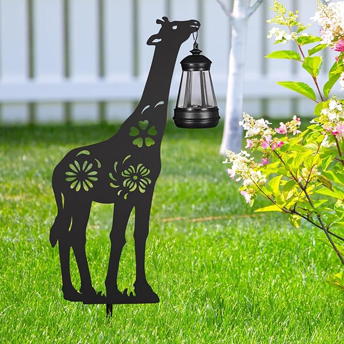 2Pack Solar Outdoor Garden Lights Stakes Solar Metal Flower Giraffe Lawn Deco Statue Patio, Outdoor Decor, Garden Decorations, Lawn Ornaments