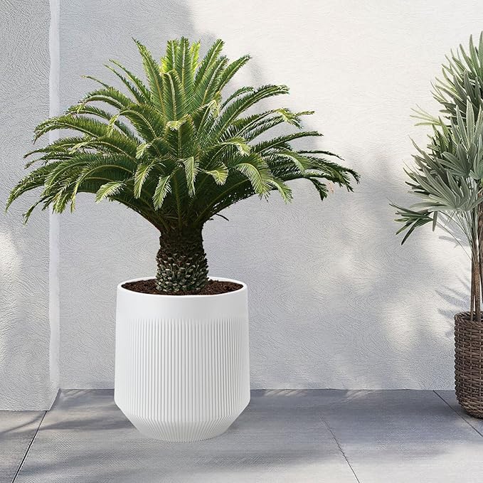 Yaghpy Plant Pots,Set of 2 Plastic Large Pots for Indoor Plants,Flower Pots Outdoor Planters with Drainage Hole and Seamless Saucer,(White 15Inches)