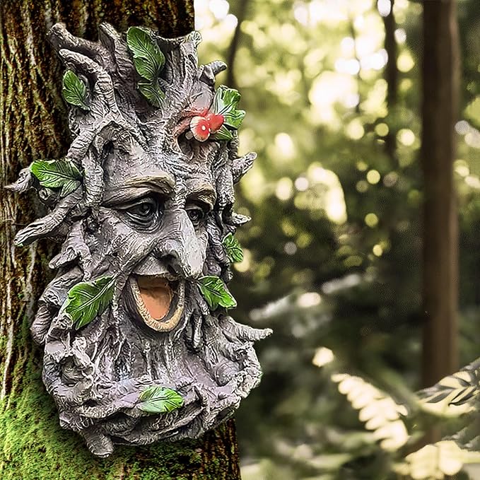 Teaeeno Charming Tree Face Garden Decor, Bird Feeders for Outdoors, Large Outdoor Tree Hugger for Halloween, Funny Animal Feeder, Trees Decoration Outdoor Wallmounted Statue