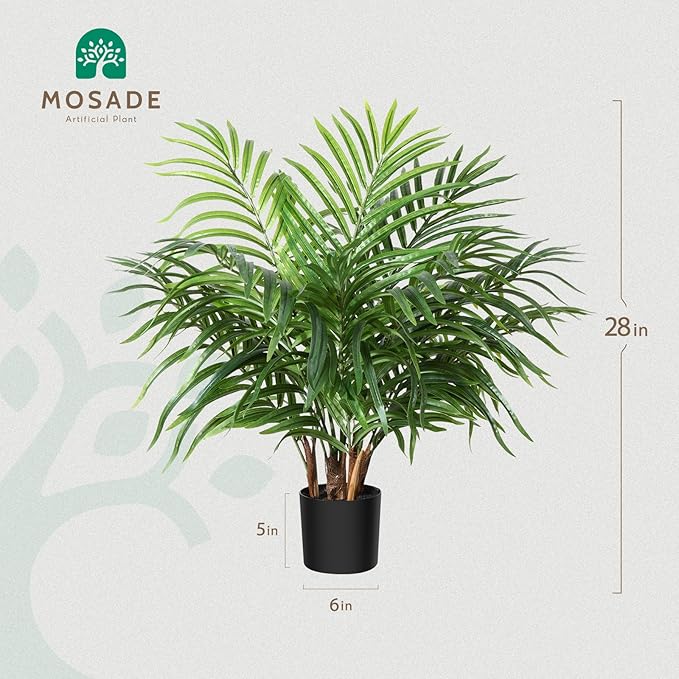 MOSADE Artificial Palm Tree 28Inch Fake Potted Areca Palm Plant with Handmade Seagrass Basket, Perfect Faux Tree Home Décor for Indoor Outdoor Office Porch Balcony Bedroom Bathroom Gift