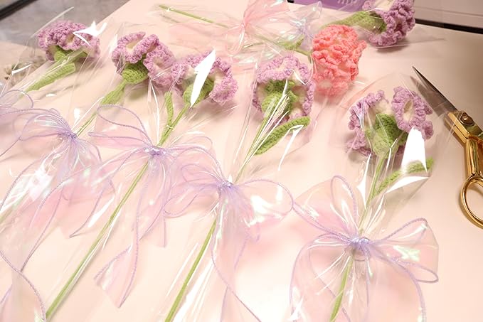 YOOJEE Crochet Flower Purple Carnation Graduation for Wife & Grandma Handmade Knitted Carnation for Women Coworkers Teachers Purple Yarn Flower