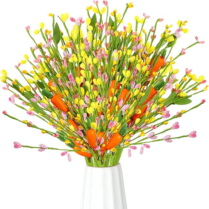 Tigeen 8 Pcs Artificial Easter Stems Easter Decorations Spring Colorful Berry Picks with Carrots Fake Picks Decor for Floral Arrangement Home Centerpiece Vase Windowsill Decor