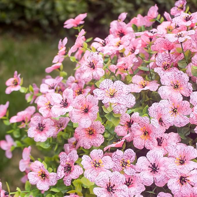 HIFORESTAR Pink Artificial Outdoor Flowers 12 Bundles Vibrant Wild Flowers Silk Daisy Faux Floral Plants Arrangements for Porch, Yard, or Flower Bed Decor (Pink Daisy)