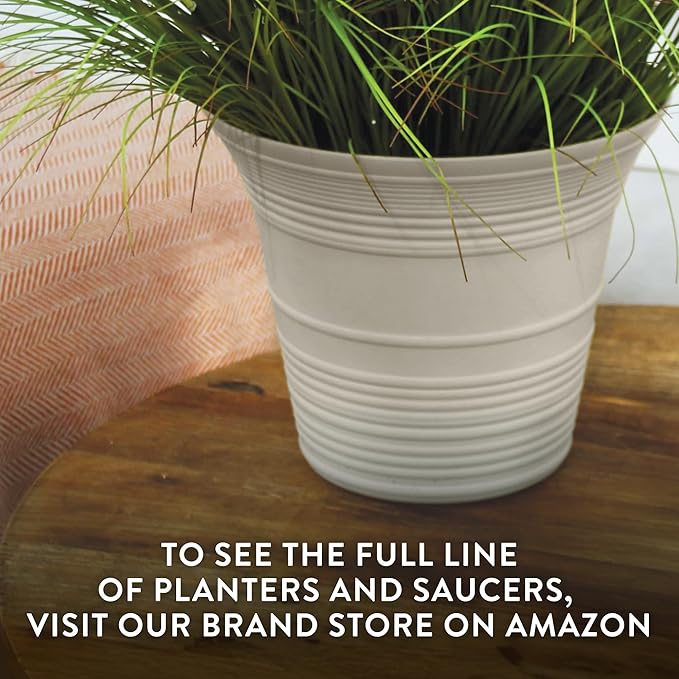 The HC Companies Sedona Round Self-Watering Pot - Lightweight Self Care Planter - Plastic Planter for Herbs & More - Durable Plant Pots for Indoor Plants & Outdoor Plants (7" Warm Gray, Pack of 1)