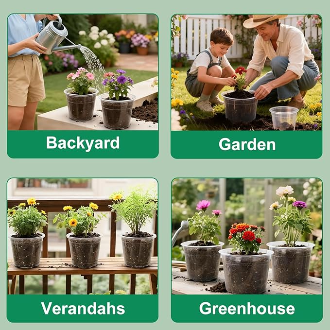 45 Pack 7/8/10 Inch Clear Nursery Pots with Drainage Holes,Higher Large Gallon Clear Plastic Pots for Plants,Plant Seedling Pot for Indoor & Outdoor Gardening
