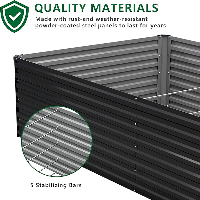 DIIYIV 6x3x2FT Galvanized Raised Garden Bed Kit,Vegetable Plant Boxes-Rectangle Metal Flower Box,Large Planter Raised Beds Outdoor Garden for Planting,Fruit,Herb-Black