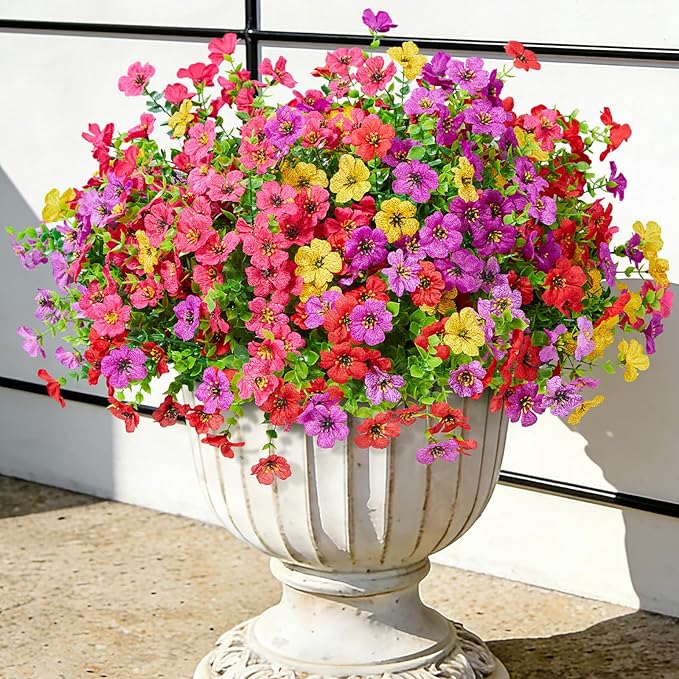 Hrobek Fake Flowers for Outdoors Faux Plants Outside Indoor,UV Resistant Realistic Silk Artificial Daisy for Home Patio Garden Back Yard Front Poch Decor Spring Summer(12 Bunches,4 Multi Colors)