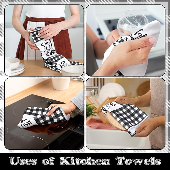 Hahafelt 8 Pc Religious Christian Kitchen Dish Towel Black and White Check Cleaning Dishcloth Towels Bathroom Home for Christian Gift for Men Women Housewarming