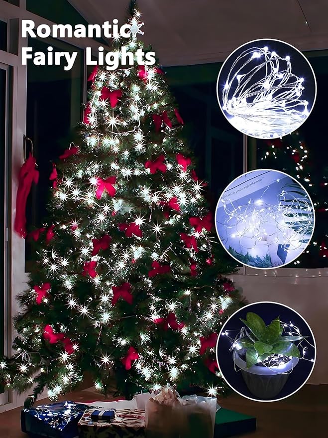 3 Pack Fairy Lights Battery Operated with Remote, 120LED 40FT Twinkle Lights Waterproof for Outdoor & Indoor, 8 Modes Battery String Light Timer for Christmas Party Birthday Home DIY Décor(Cool White)