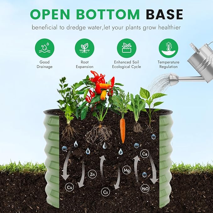 INNO STAG 3 Pcs Round Galvanized Raised Garden Bed — 2×2×1.4ft Planter Box Outdoor Raised Beds Kit for Gardening Vegetables, Fruits, Herbs, and Flowers, Olive Green