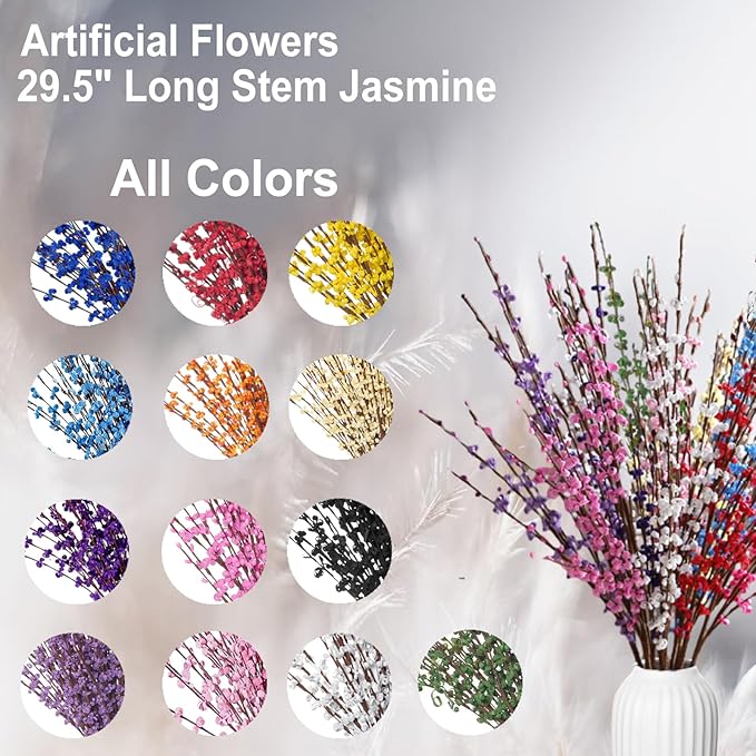 10 Pcs 29.5" Long Jasmine Artificial Flowers Yellow Flowers Long Stem Artificial Stem for Tall Vase Home Office DIY Floral Plant Wedding Dried Fall Flower Party Vase Decoration (Macaron Yellow)