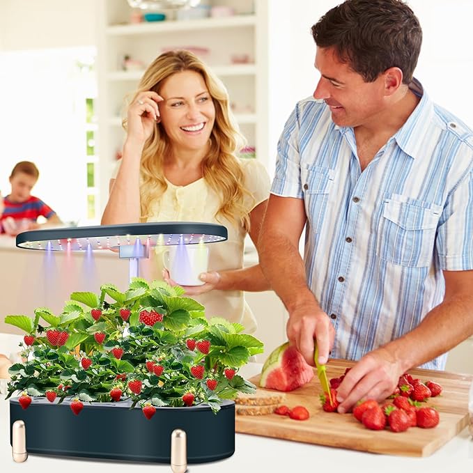 Indoor Garden Hydroponics Growing System12 Pods Plant Germination Kit Aeroponic Herb Vegetable Growth Lamp Countertop with LED Grow Light Hydrophonic Planter Grower Automatic Water Circulation (Black)