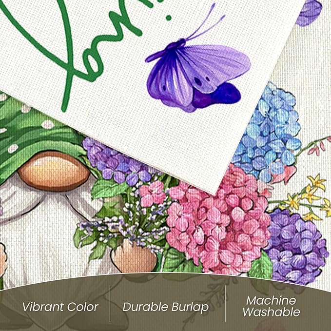 Hello Spring Garden Flag for Outside 12x18 Double Sided,Gnome with Hydrangeas Flowers Small Yard Flag, Summer Seasonal Decors for Outdoor Anniversary Wedding Farmhouse Holiday
