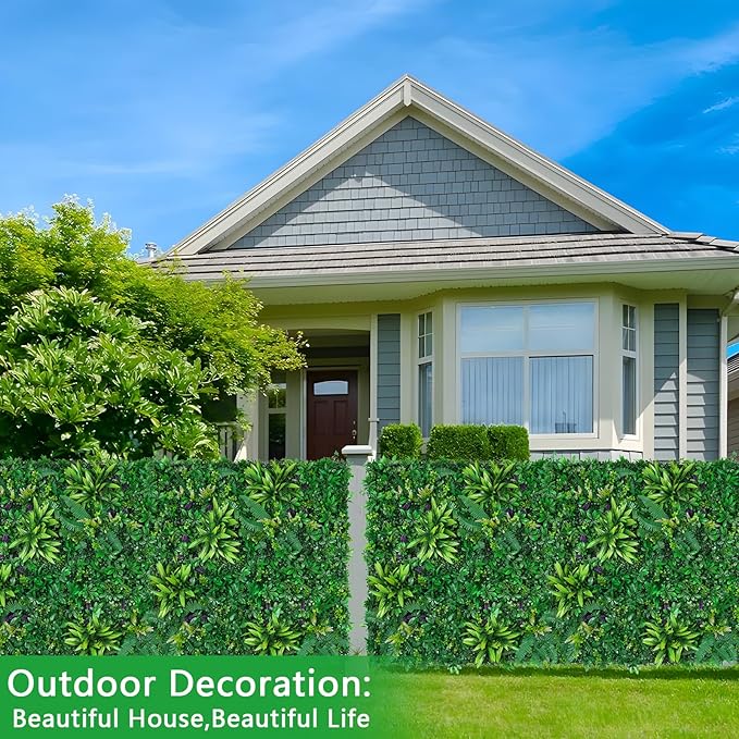 Yangrass 8pcs 20''x20'' Grass Wall Panels, Artificial Hedge Panels Greenery Wall, UV Protected Faux Grass Backdrop Privacy Fence Screen, Greenery Wall for Outdoor Indoor Garden Birthday Wedding Decor