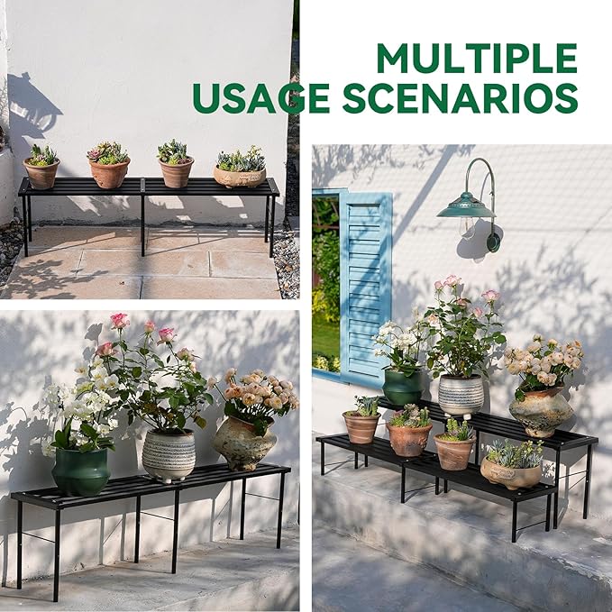 MultirackX Metal Plant Stand, Rust-proof Aluminum Flower Pot Stand, Heavy Duty Planter Display Shelving for Patio Balcony Garden Living Room Decorative (Black, 47.2 Inch)