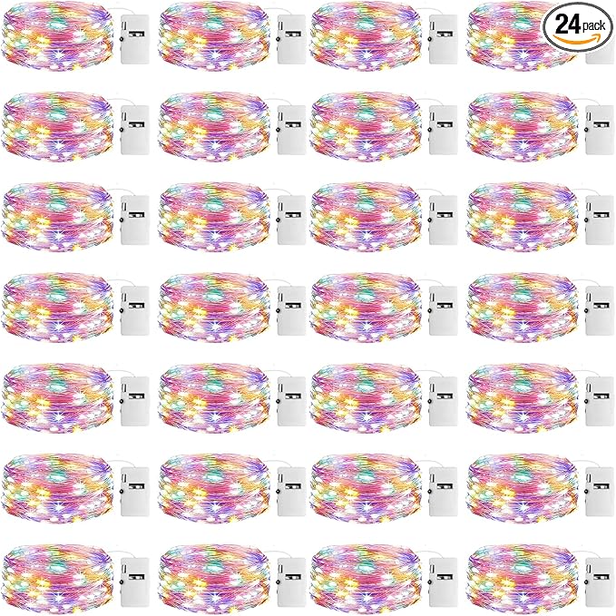 24 Pack Fairy Lights with Timer Battery Operated, 3 Modes 7ft Mini Twinkle Lights Waterproof, 20 LED Bulk String Light for Mason Jars Christmas Decoration Wedding Table Centerpieces,Multicolor