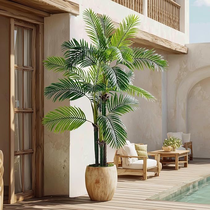 Erimda 6.2FT Artificial Phoenix Palm Tree Artificial Plants Indoor Outdoor Large Faux Coconut Silk Palm Tree Tropical Fake Tree Faux Sago Palm Plant for Modern Farmhouse Yard Outside Patio Poolside