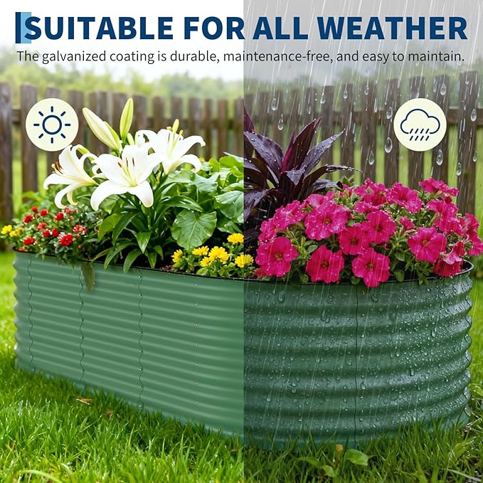 Galvanized Raised Garden Bed Outdoor, 8x4x2 ft Metal Planter Box for Flowers Herbs Vegetables, Rust-Resistant Raised Garden Beds for Gardening, Easy Assembly Outdoor Garden Box & Planters, Green