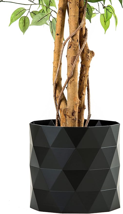 Deluxe 6 Feet Tall FICUS Silk Leaf Artificial Tree + 8" Base + 12" Plant Pot Skirt. 18 Feet of Vine Adorn Wide Real Trunks with Green Leaves + 12" Plant Base Skirt + Bonus USA Flag Style Pot Pant