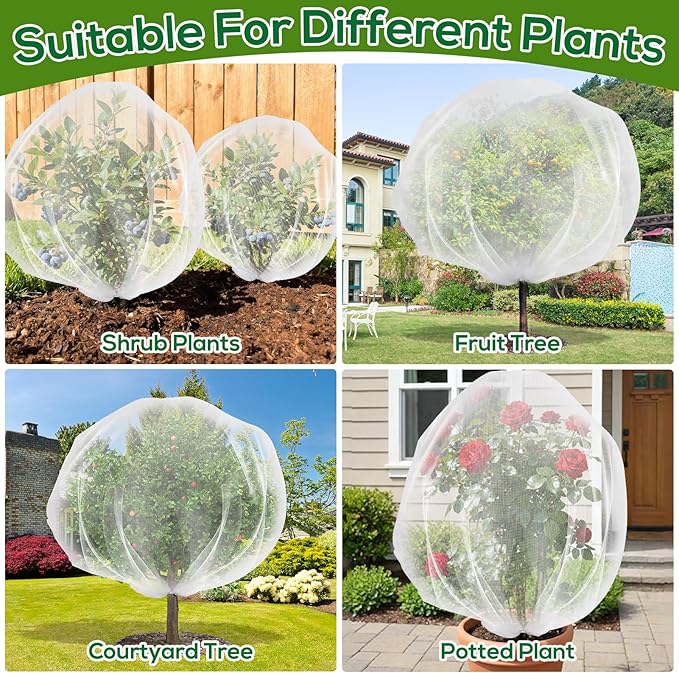 Fruit Tree Netting with Drawstring, 6.9x8.5ft Ultra-Fine Mesh Garden Insect & Bird Protection Cover, Breathable Reusable Tree Netting for Citrus, Apple, Peach & Shrubs
