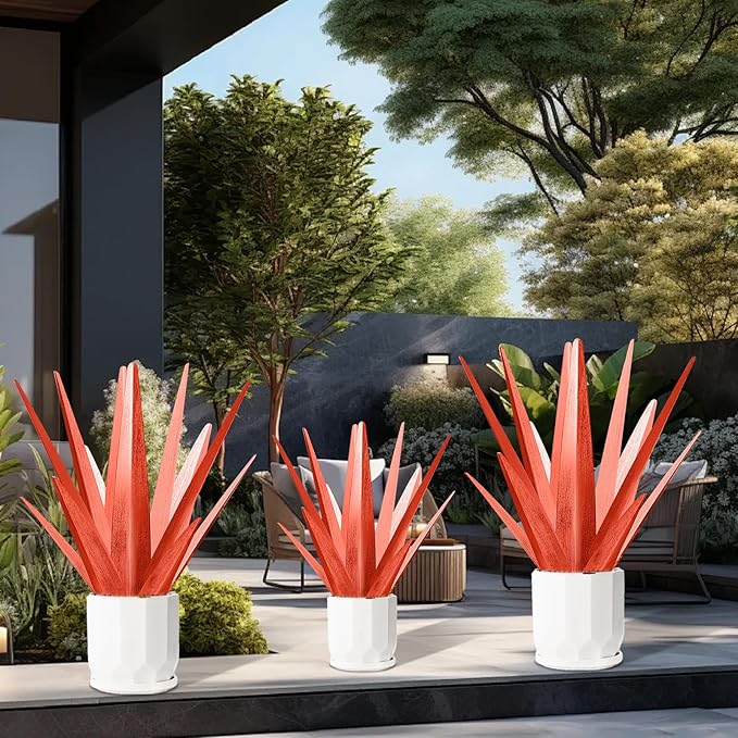 TOMBABY Enlarge Metal Plants Tequila Rustic Sculpture, Outdoor Patio Yard, Home Decor Hand Painted Agave Garden Statue, Outdoor Lawn Ornaments Yard Stakes for Mom Gift (1 Big RED)