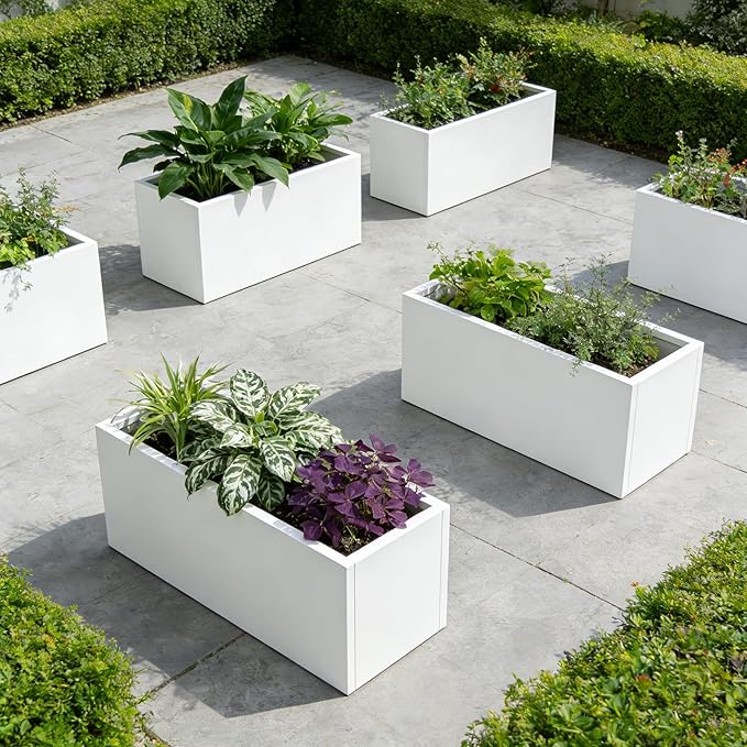 GZGNEEVL Metal Rectangular Planter Galvanized Steel Rectangle Planter White Planters Box 36" L x 15" W x 15" H Outdoor Indoor Large Heavy for Commercial Residential Plants Patio