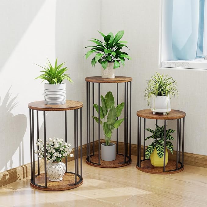 Leinade Plant Stand Indoor,small plant stool,Flower Pot Corner stand holder,Mid Century Heavy Duty Metal Tall Home Decor,Modern Round End Table,Small Rustic Display Stand for Living Room,Bedroom(Brown,14In)