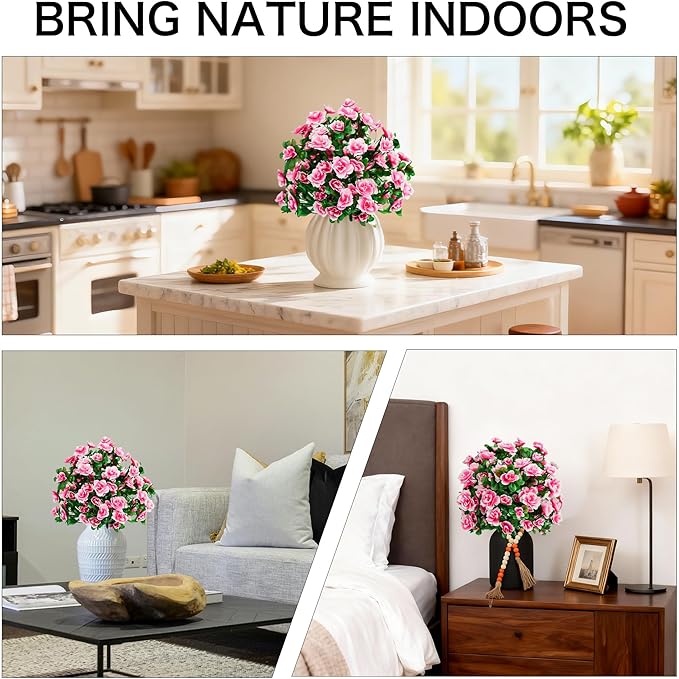 AZXVT Artificial Flowers for Outdoors, Faux Outdoor Plants Fake Plants Topiary Balls Artificial Outdoor Set of 2 with Ground Spike for Home Front Porch Patio Garden Decor (Pink)