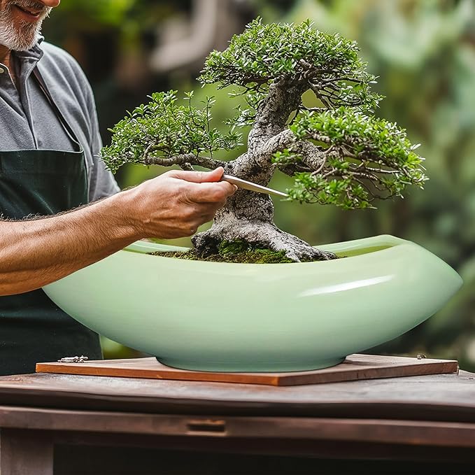 Teagas Ceramic Bonsai Pots - Large Succulent Planter 18 Inch Plant Pot Indoor Succulent Pot with Drainage Hole Outdoor Planter Bonsai Tree Pot for House Home Garden Decor Green